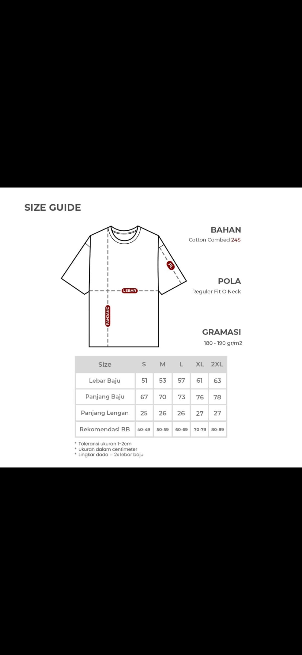 Kaos Cotton 24s Oversize Size L